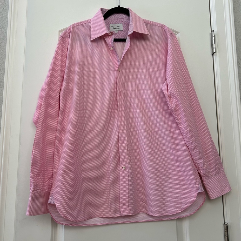 Ted Baker “Endurance” pink oxford shirt. 16.5. 34/36. EUC. Dot and daisy fabric
